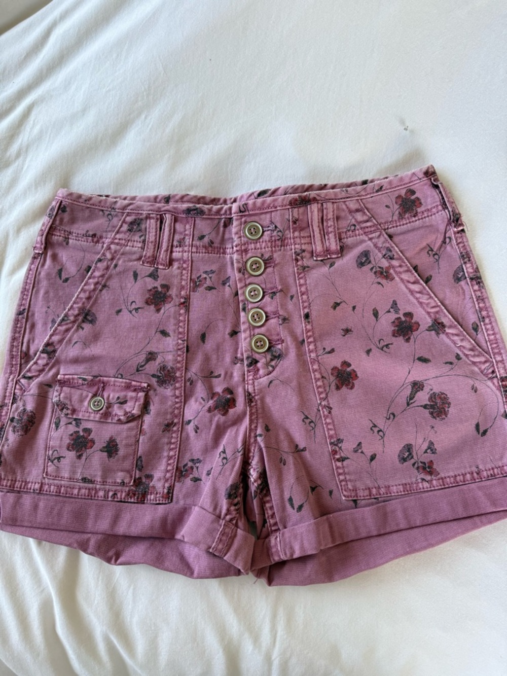 Anthropologie Dusty Rose Floral Button-Front Jean Shorts